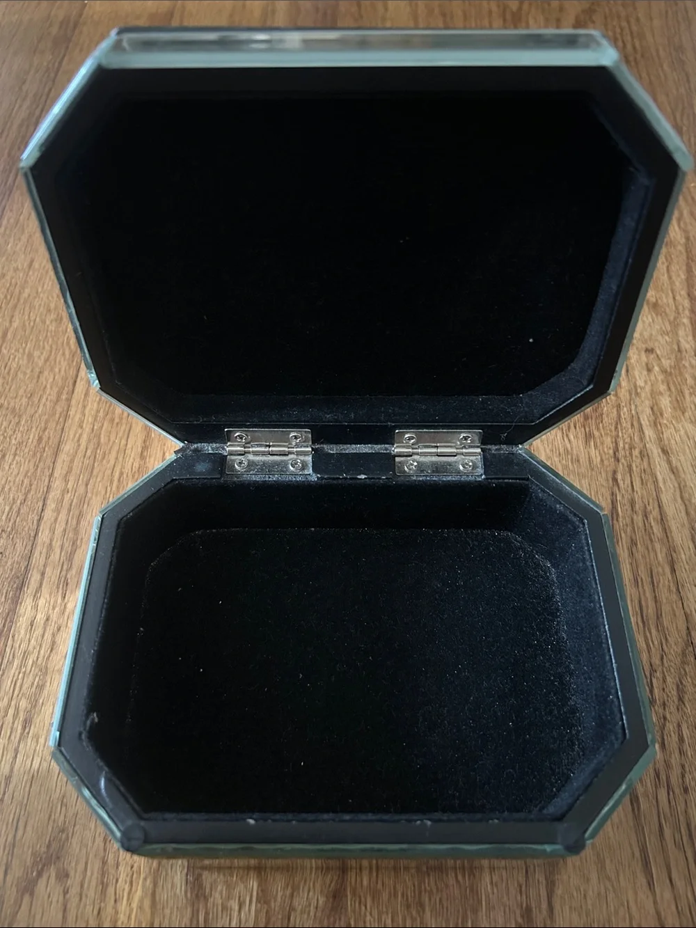 Beautiful Antique Mirrored Glass Jewelry Box - Silver Octagonal Trinket Case